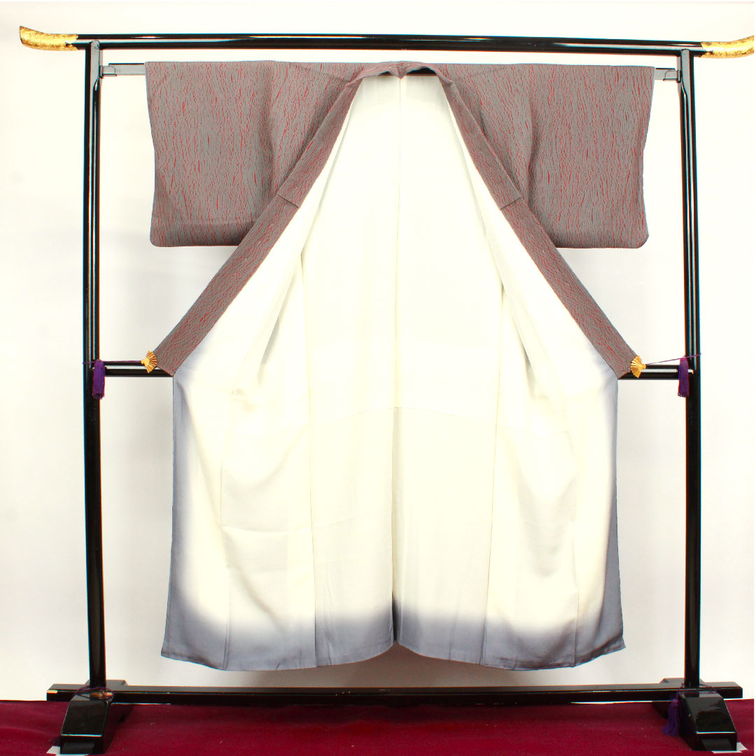 小紋 身丈147.5cm 裄丈61cm 袷 灰色 絞り 抽象模様 正絹 Sランク グレー系 1115003262122