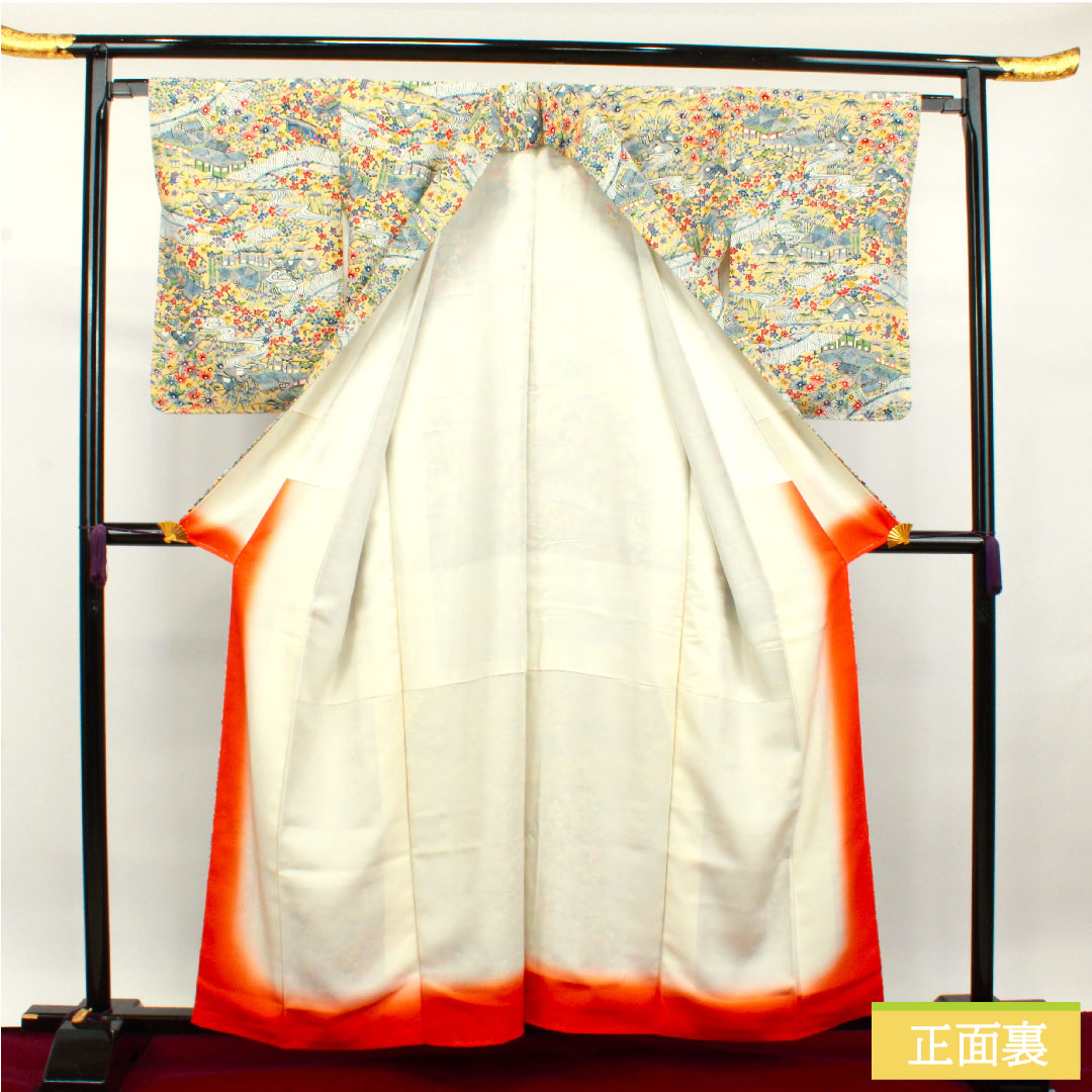 小紋 正絹 身丈158.5cm 裄丈62.5cm 袷 麹色 型染 茶屋辻 しつけ糸付き 未使用品 Sランク 黄系 1115003792323