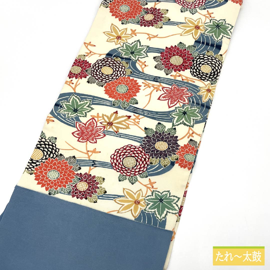 Nagoya obi, natural color, Kyoto Bingata, Bingata-style pattern, flowing water, obi length 338cm, pure silk, S rank, six-pass, casual, cream-colored, 1124007262315, Nagoya-made