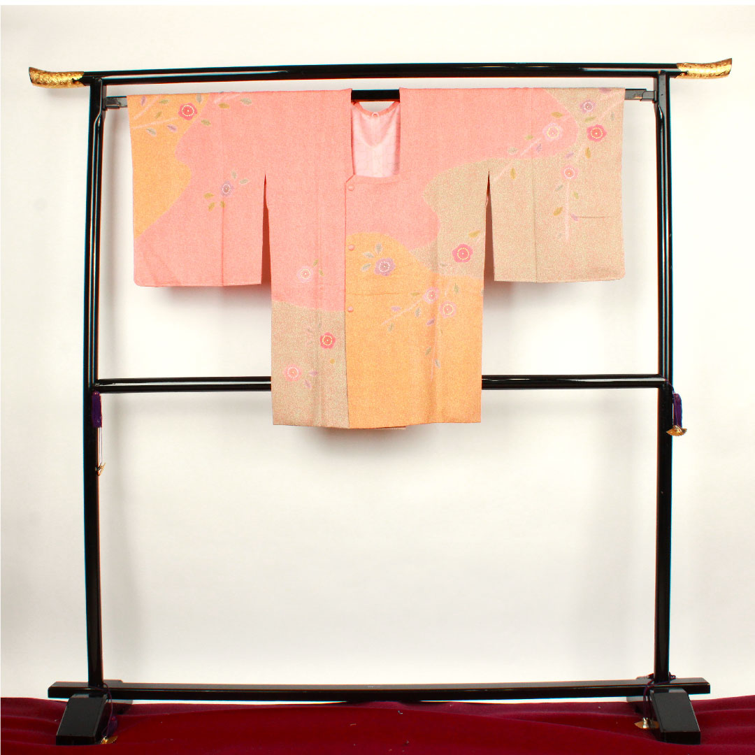 道行コート 身丈86.5cm 裄丈66.5cm 中紅色 辻ヶ花 正絹 Sランク 袷 ピンク系 1117000452913