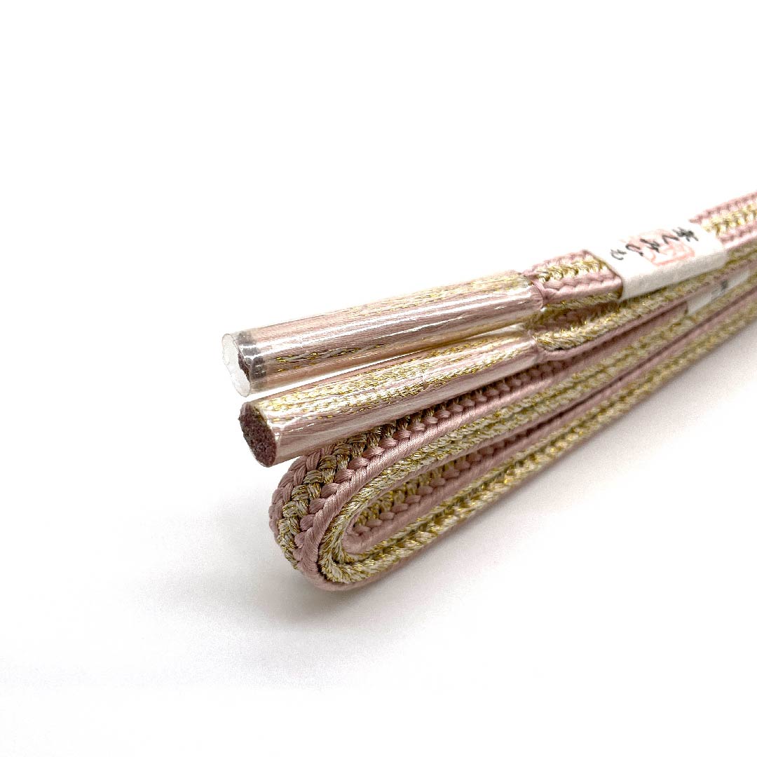 (新古品) 帯締め 正絹 四分紐 桜色(さくらいろ) 金属糸使用 京くみひも 新古品 長さ約168cm 幅約1cm セミフォーマル Sランク ピンク系 1135001532913