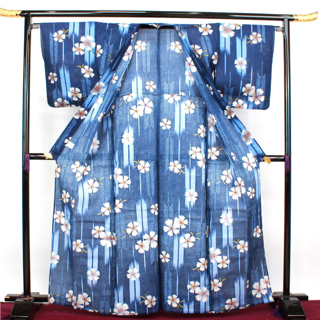 Yukata, navy blue, cherry blossom, cotton, S rank, single layer, length 165cm, sleeve length 67cm, navy blue, 1118002052518