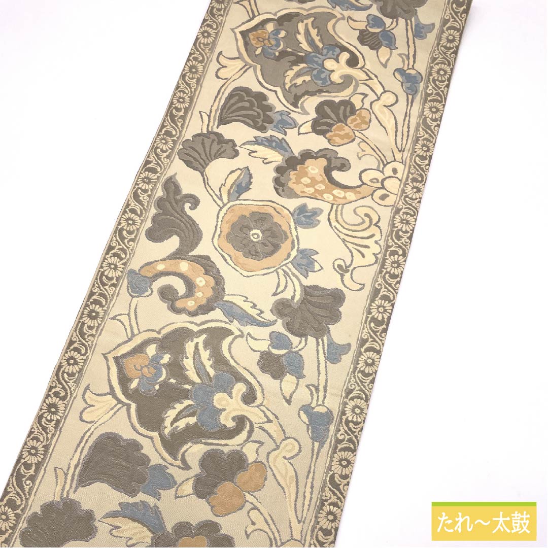 袋帯 正絹 Aランク 生成り色(きなりいろ) 作家物 三風魯 ふくれ織 本袋 帯丈448cm 六通 カジュアル ベージュ系 1123015713325