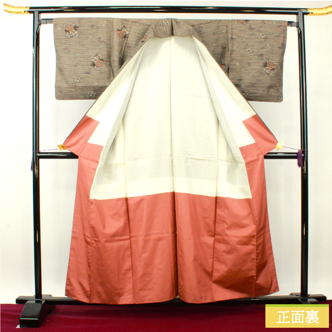 Murayama Oshima, pure silk, length 159.5cm, sleeve length 65cm, ensemble, S rank, lined, gray, 1116003272322