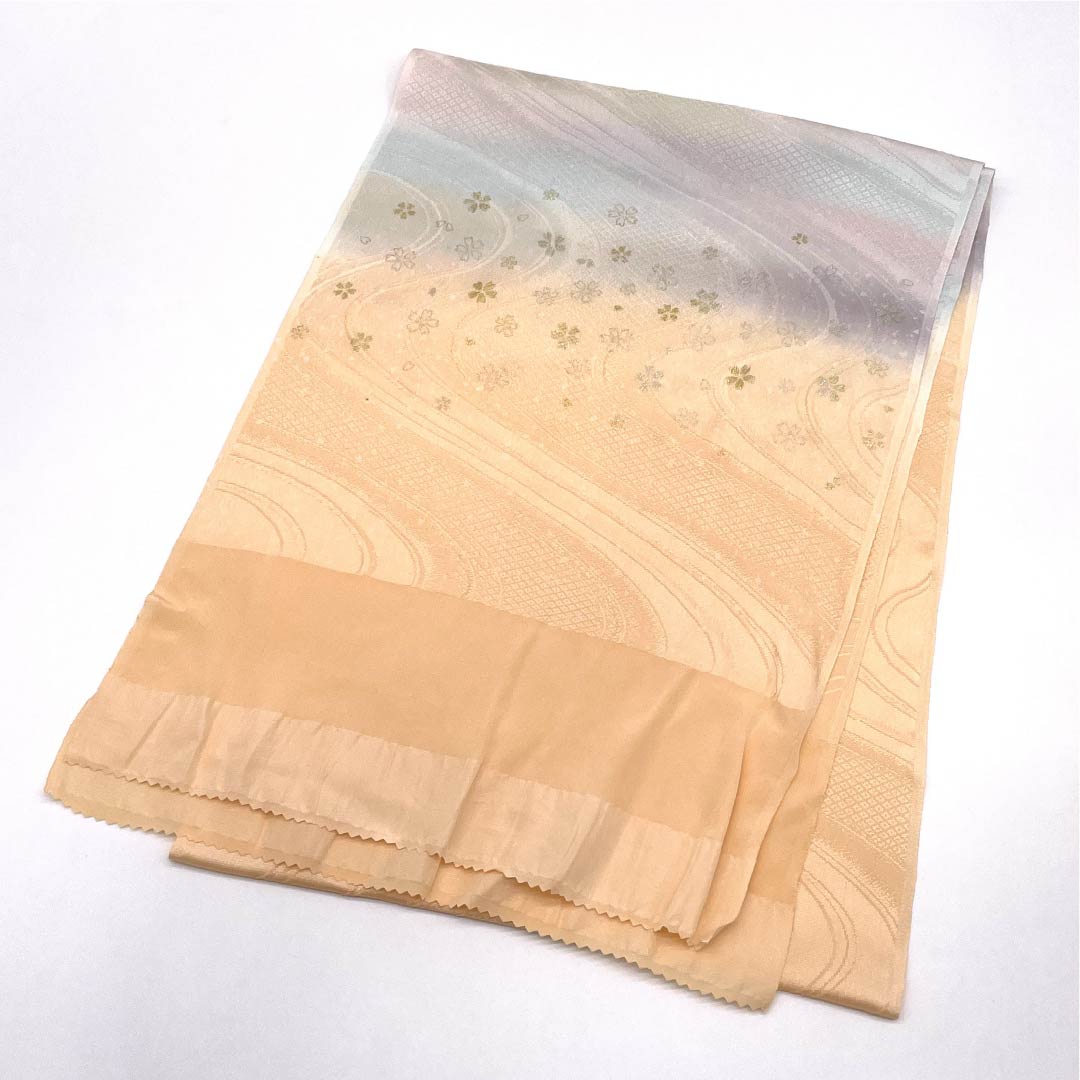 Obiage Silk A-Rank Semi-formal Skin color (hadairo) Flowing water Sakura Length approx. 169cm Width approx. 30cm Orange 1136002743926