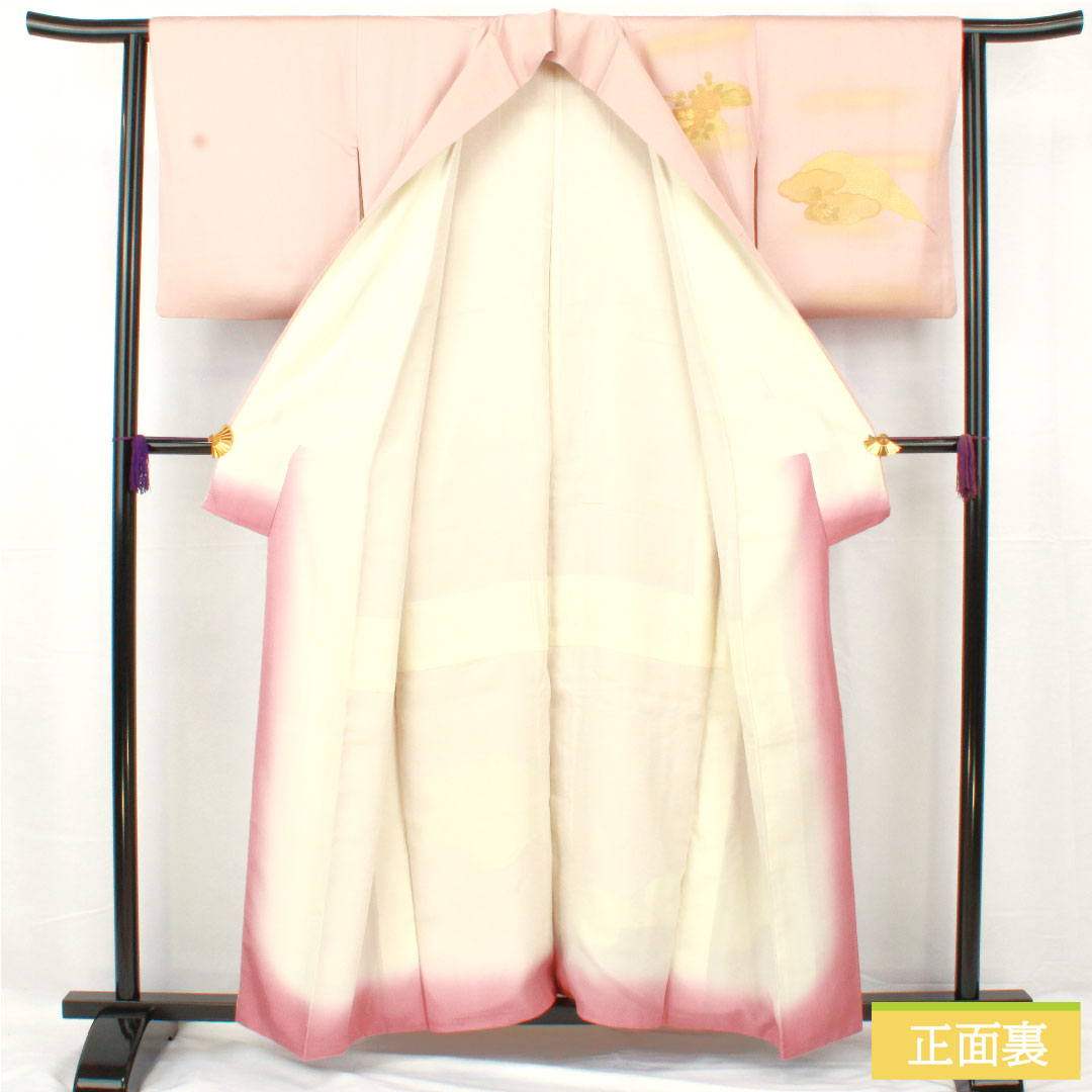 Homongi, pure silk, lined, length 156.5cm, sleeve length 62.5cm, modern colors, Kyoto Yuzen, Shantou embroidery, flower cart, S rank, pink, 1112004942313