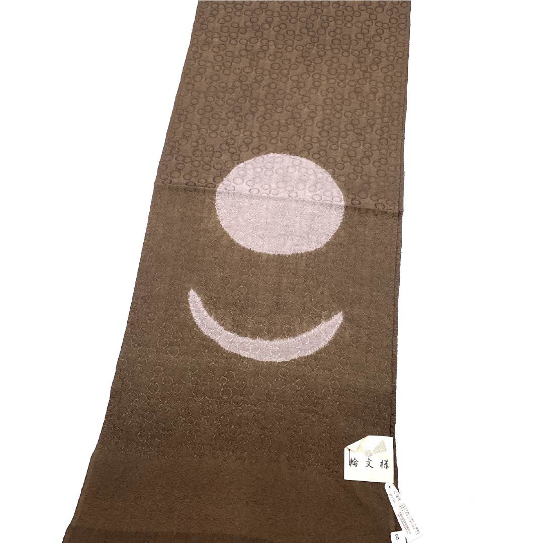 (新古品)帯揚げ 正絹 Sランク カジュアル 栗梅茶色(くりうめちゃいろ) 輪文様 長さ約162cm 幅約30cm 茶系 1136002132914
