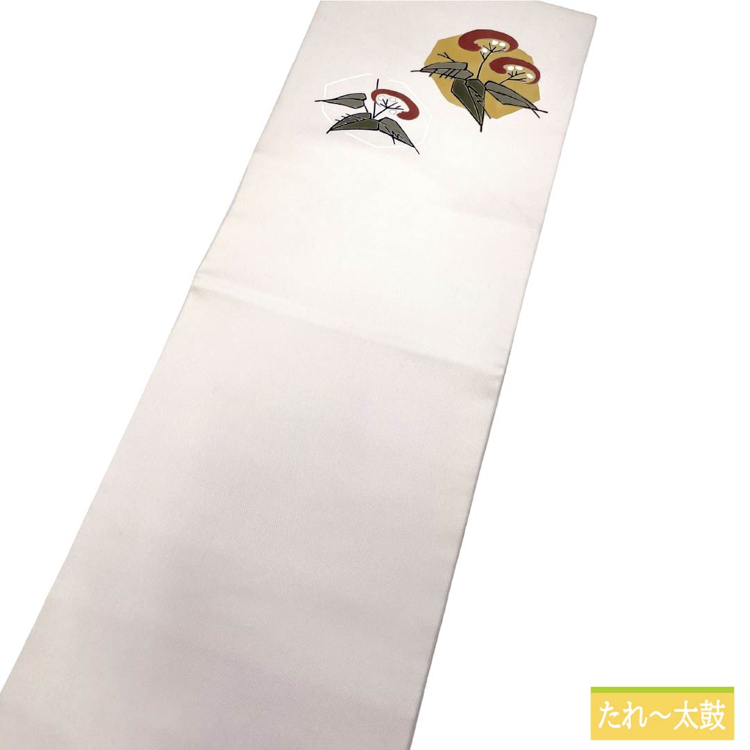 名古屋帯 正絹 Sランク 開き仕立て 白土色(しらつちいろ) 染め帯 塩瀬 草花柄 帯丈368cm ポイント柄 セミフォーマル 白系 1124012082311