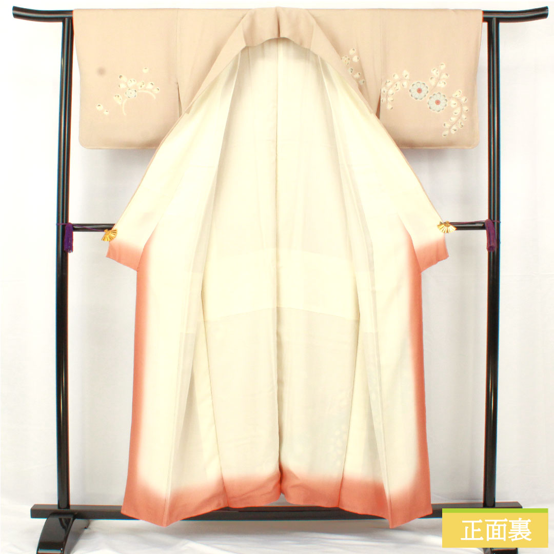 Homongi, pure silk, lined, length 152cm, sleeve length 61.5cm, light fragrance color, Tsujigahana pattern, with basting thread, S rank, beige, 1112006012225