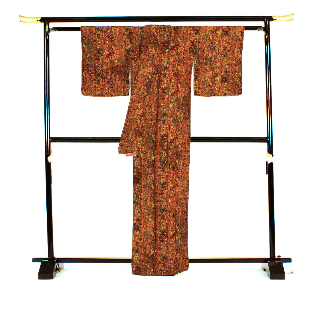 Komon, Length 163cm, Sleeve length 65cm, Lined, Sarasa pattern, Pure silk, S rank, Brown, 1115000932414