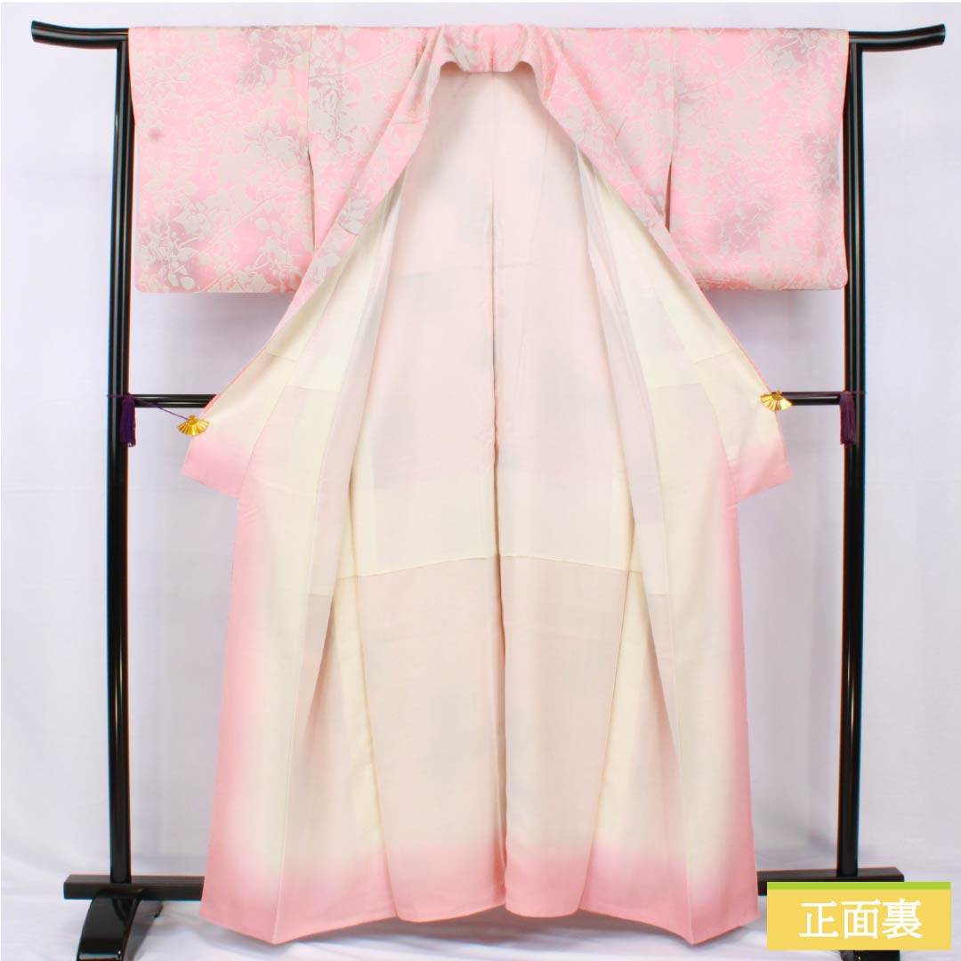 小紋 正絹 身丈160.5cm 裄丈64cm 袷 一重梅色(ひとえうめいろ) 山本唯与志 日展作家 レリーフ染め 抽象模様 Aランク ピンク系 1115005213413