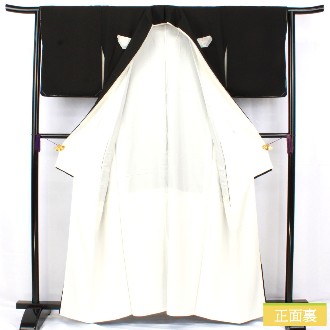 黒留袖 正絹 身丈158.5cm 裄丈62cm 袷 京加賀友禅 草花模様 作家物 五つ紋 花菱 Aランク 黒系 1111001673310