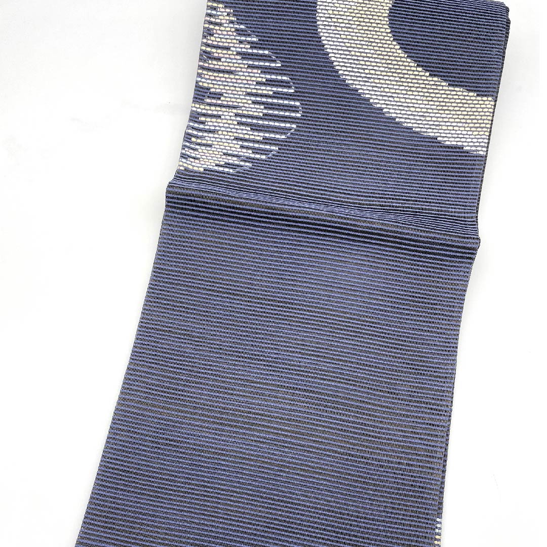 (新品未使用品)袋帯 夏帯 二藍色(ふたあいいろ) 幾何学模様 夏物 帯丈446cm 正絹 NEWランク ポイント柄 セミフォーマル 青系 1123008501317