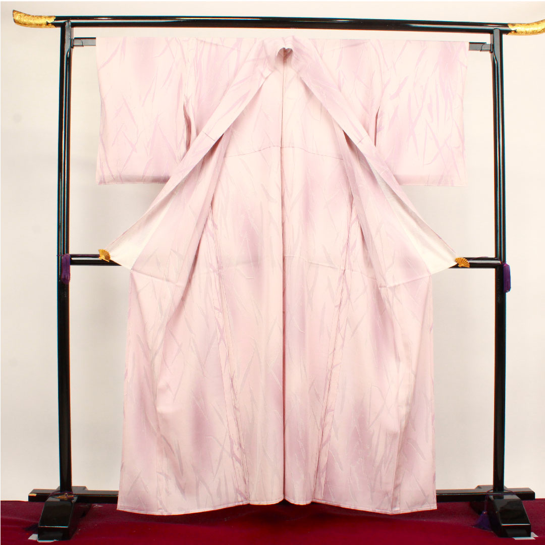Summer pure silk komon kimono, length 159cm, sleeve length 62.5cm, cherry blossom color, abstract pattern, basting thread included, unused, silk, A rank, pink, 1132000533313