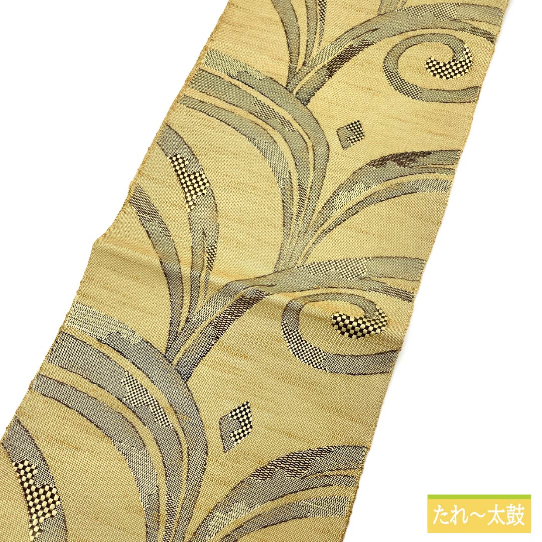 Nagoya obi, straw color, abstract pattern, obi length 361cm, polyester, S rank, six-pass, casual, yellow, 1124007562323, Nagoya style