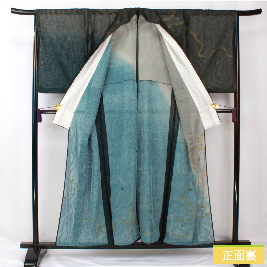 Summer pure silk formal kimono, length 154.5cm, sleeve length 65cm, Kyoto Yuzen, abstract pattern, gauze lined, S rank, gradation style, 1132001972299