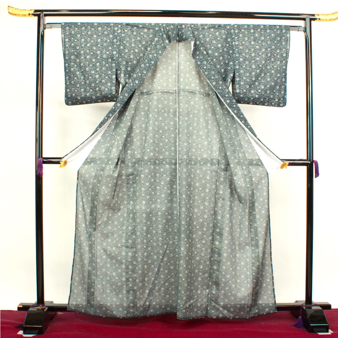 Summer kimono, polyester, small pattern, length 162.5cm, sleeve length 62.5cm, iron gray, abstract pattern, washable kimono, silk, S rank, black, 1132000542410
