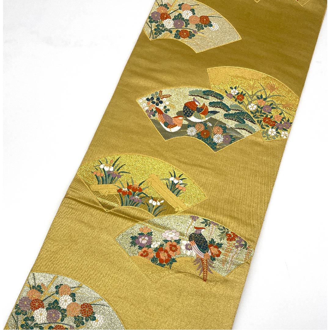 袋帯 麦藁色(むぎわらいろ) 本金摺箔二重織 留袖用 鴛鴦 帯丈432cm 正絹 Aランク 六通 フォーマル 金系 1123004753321