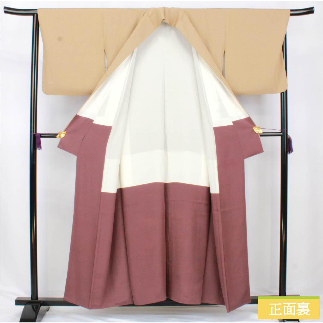 小紋 正絹 Aランク 身丈155.5cm 裄丈66cm 袷 胡桃色(くるみいろ) 小梅 型染 ベージュ系 1115006723325