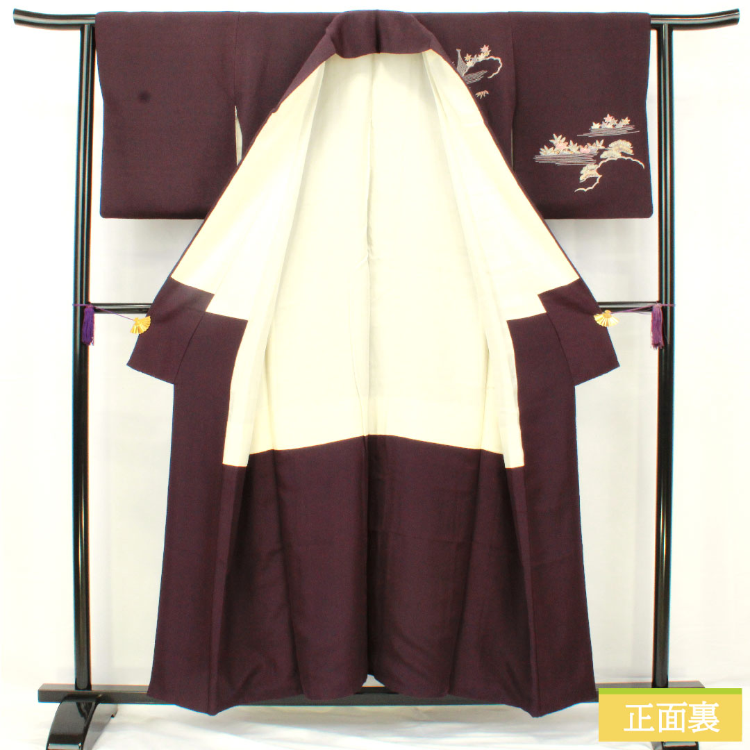 訪問着 正絹 袷 身丈154cm 裄丈62.5cm 茄子紺色(なすこんいろ) 京友禅 ちりめん地 吉祥文様 Aランク 紫系 1112005463220