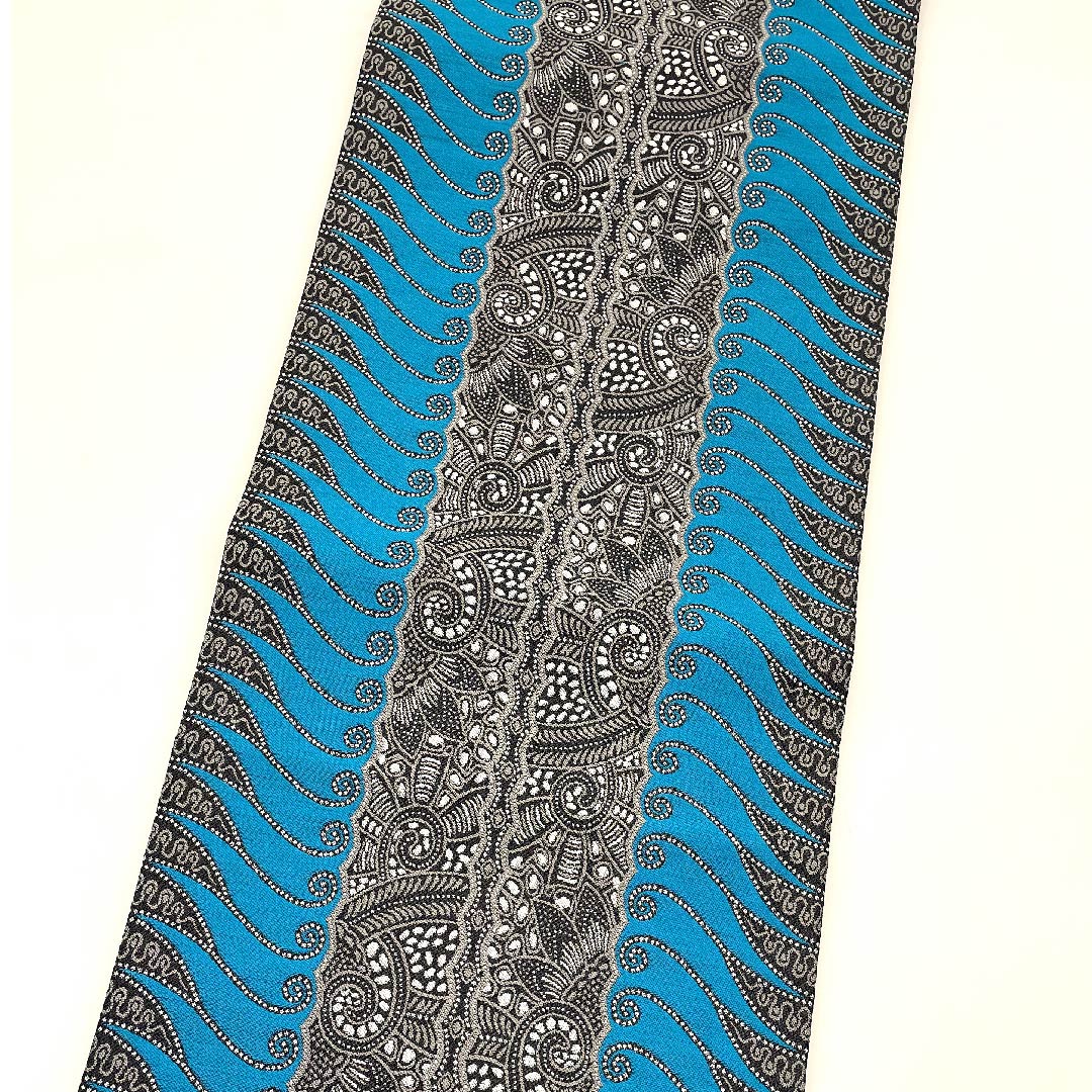 Nagoya obi, vibrant colors, geometric pattern, paisley pattern, obi length 375.5cm, pure silk, S rank, full length, casual, blue, 1124005152317, open style