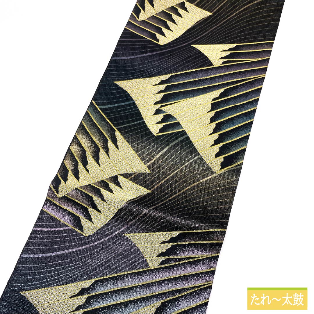 Fukuro Obi, pure silk, diamond and circle design, Shippo, obi length 450cm, S rank, six-way, formal, black, 1123014002410