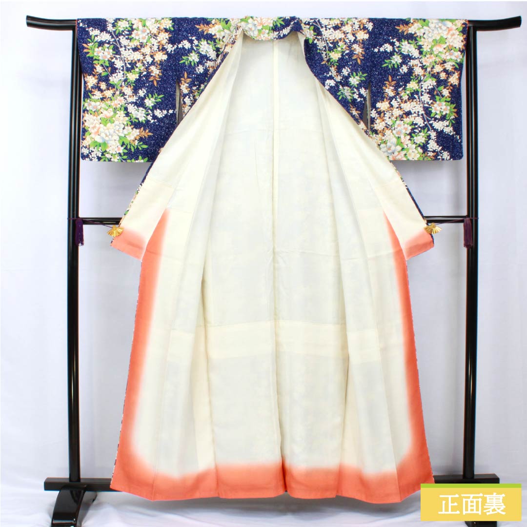 小紋 正絹 身丈158cm 裄丈63cm 袷 瑠璃色(るりいろ) 型染 総花 しつけ糸付き Sランク 紺系 1115005372318