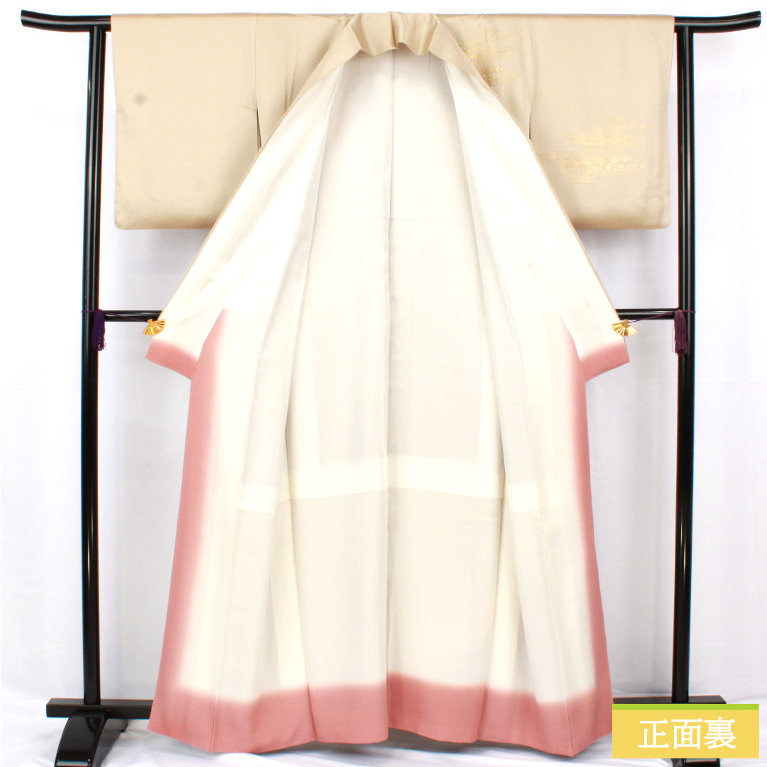 Homongi, pure silk, lined, length 161cm, sleeve length 61cm, white oak color, Kyoto Yuzen, auspicious pattern, A rank, gray, 1112005913422