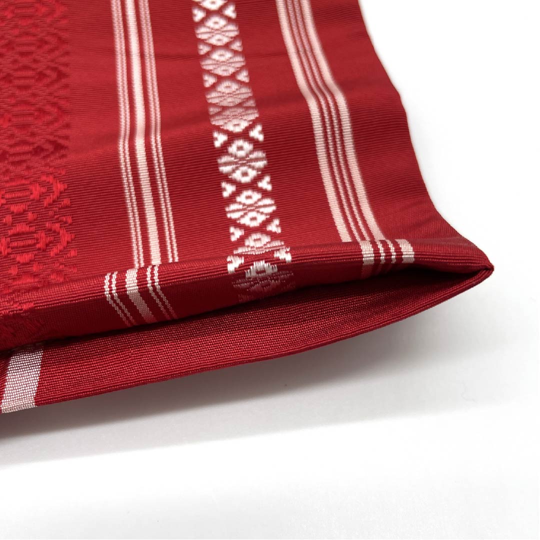 Half-width obi, pure silk, crimson red, Kenjo pattern, Hakata weave, obi length 356cm, red, S rank, 1125001662312