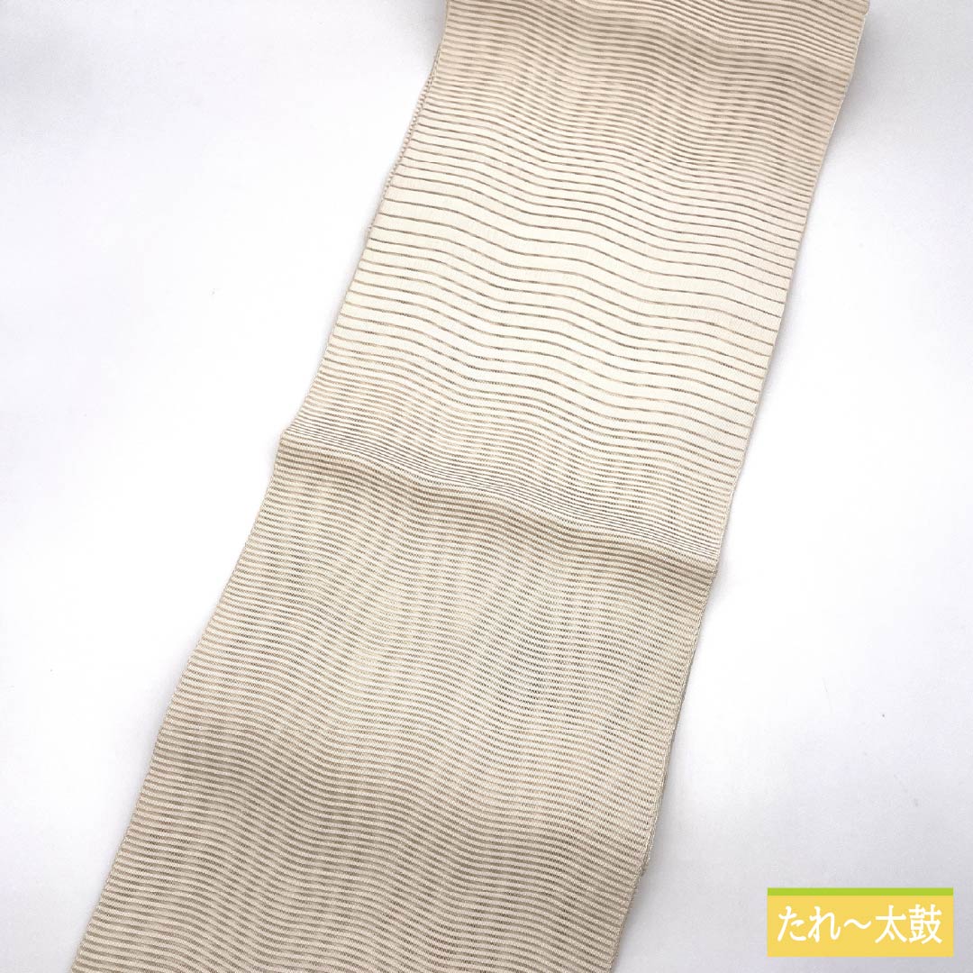 Nagoya Obi, Natural-Colored (Kinari-Iro), Summer Obi, Wave Pattern, 366cm Long, Pure Silk, S-Rank, Pointed Pattern, Casual, Cream-Colored, Pine Needle Style, Product Number: 1124008572315