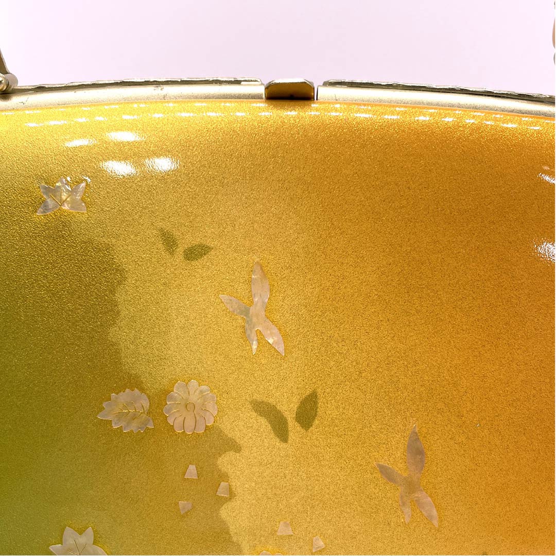 Formal Japanese style bag, golden brown, nae color, mother-of-pearl work, butterfly, orange, S rank, 113900020226