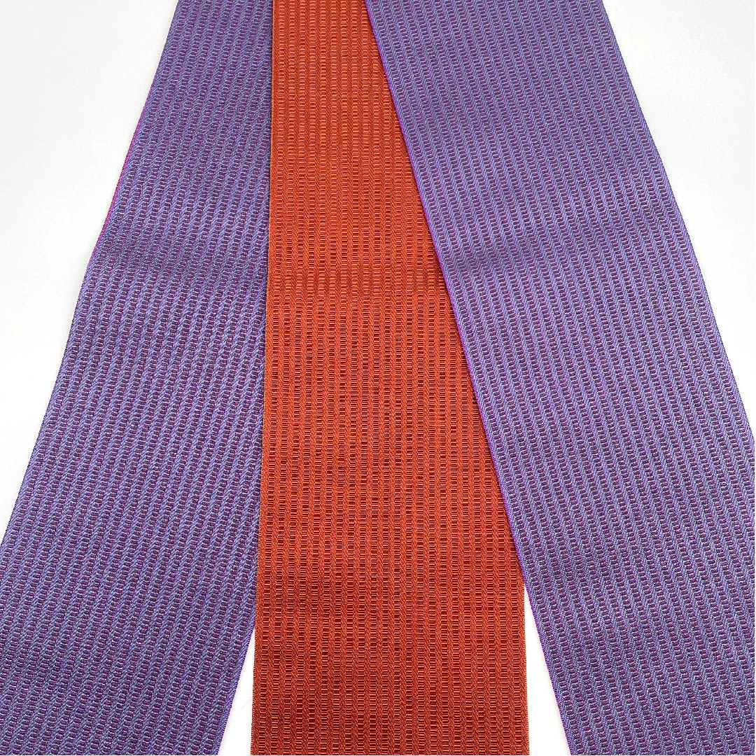 Half-width obi, polyester, bellflower color, striped, geometric pattern, stripes, reversible, obi length 354cm, purple, S rank, 1125001192320