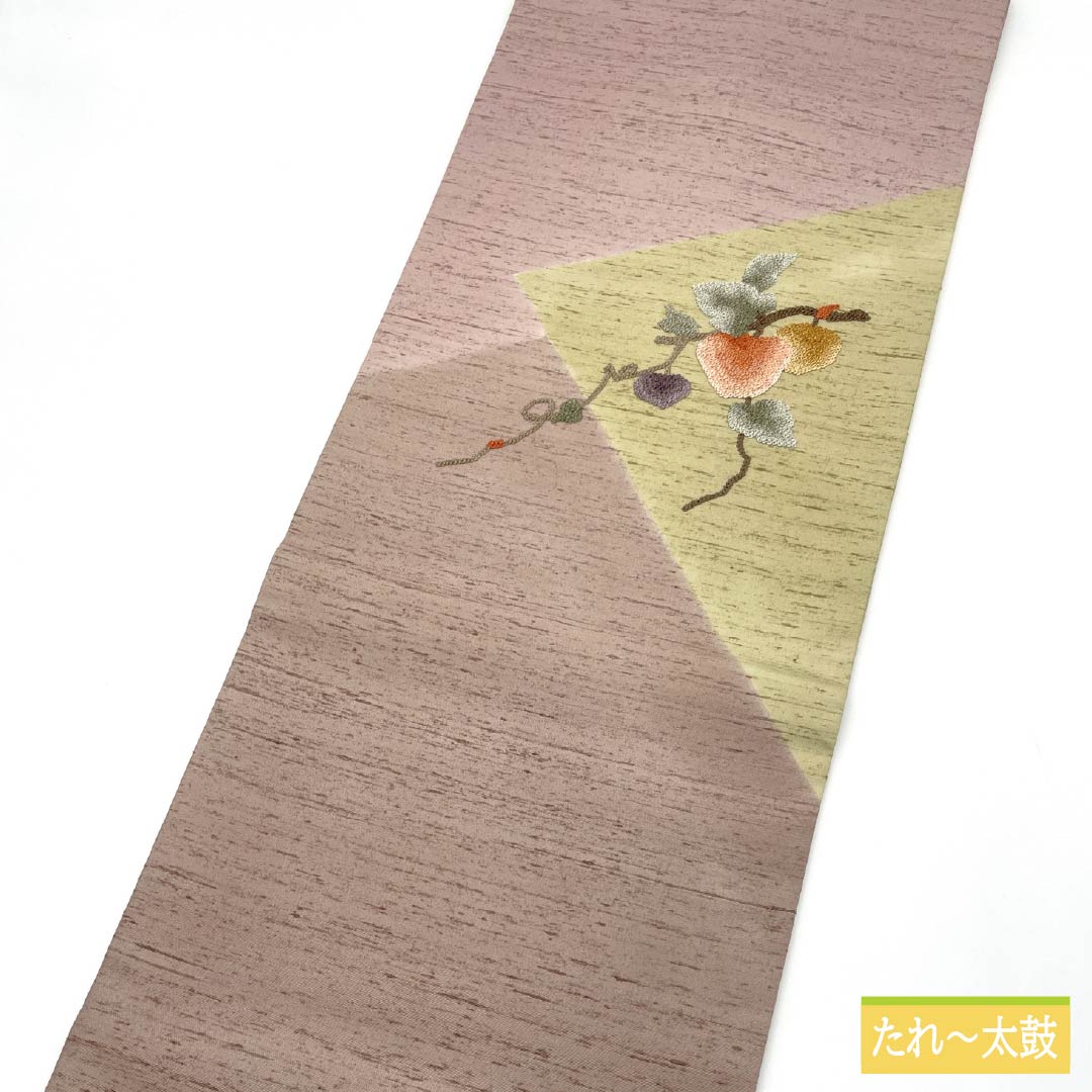 Nagoya obi, Sagara embroidery, Ushiku Tsumugi fabric, fruit, obi length 381cm, pure silk, S rank, point pattern, casual, gradation style, 1124007382499, Nagoya tailoring