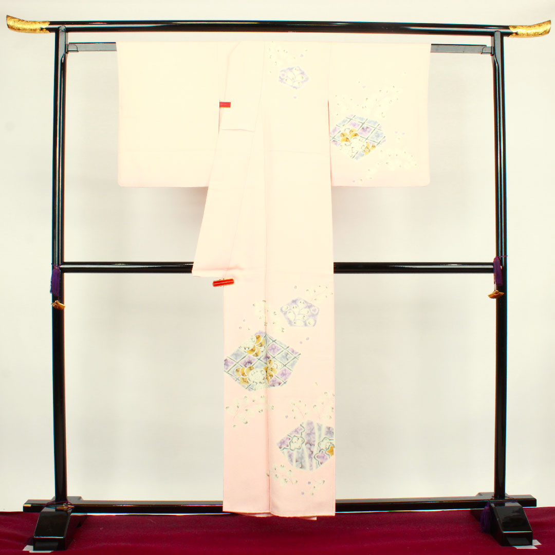 訪問着 袷 身丈156.5cm 裄丈64cm 乙女色 辻ヶ花 正絹 Aランク ピンク系 1112002433313