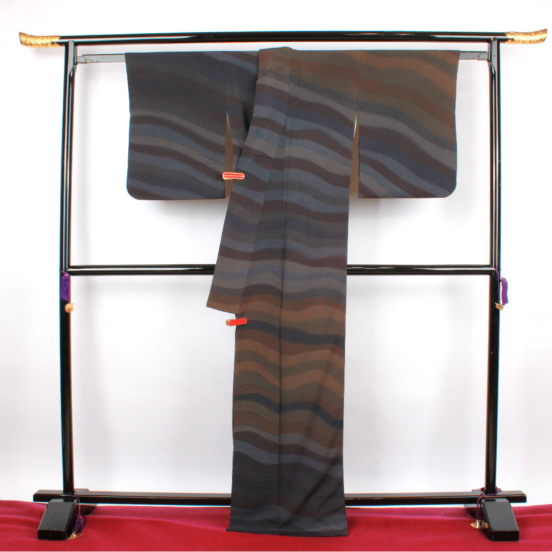 小紋 身丈168cm 裄丈66cm 袷 ぼかし染 抽象模様 正絹 Aランク グラデ 1115002363599