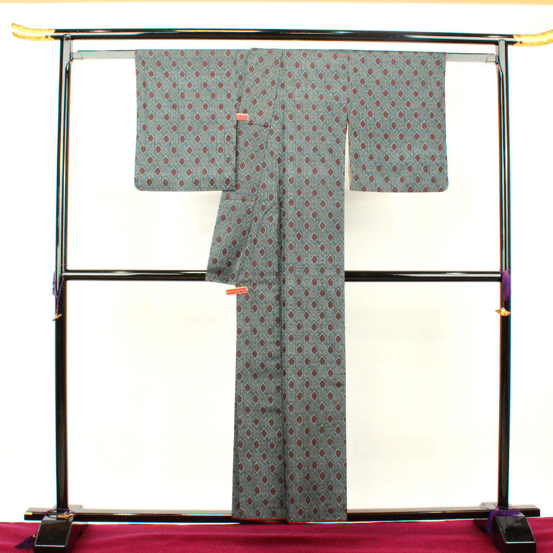 Murayama Oshima Length 154cm Sleeve length 63cm Geometric pattern Pure silk A rank Awase Navy blue 1116002133218