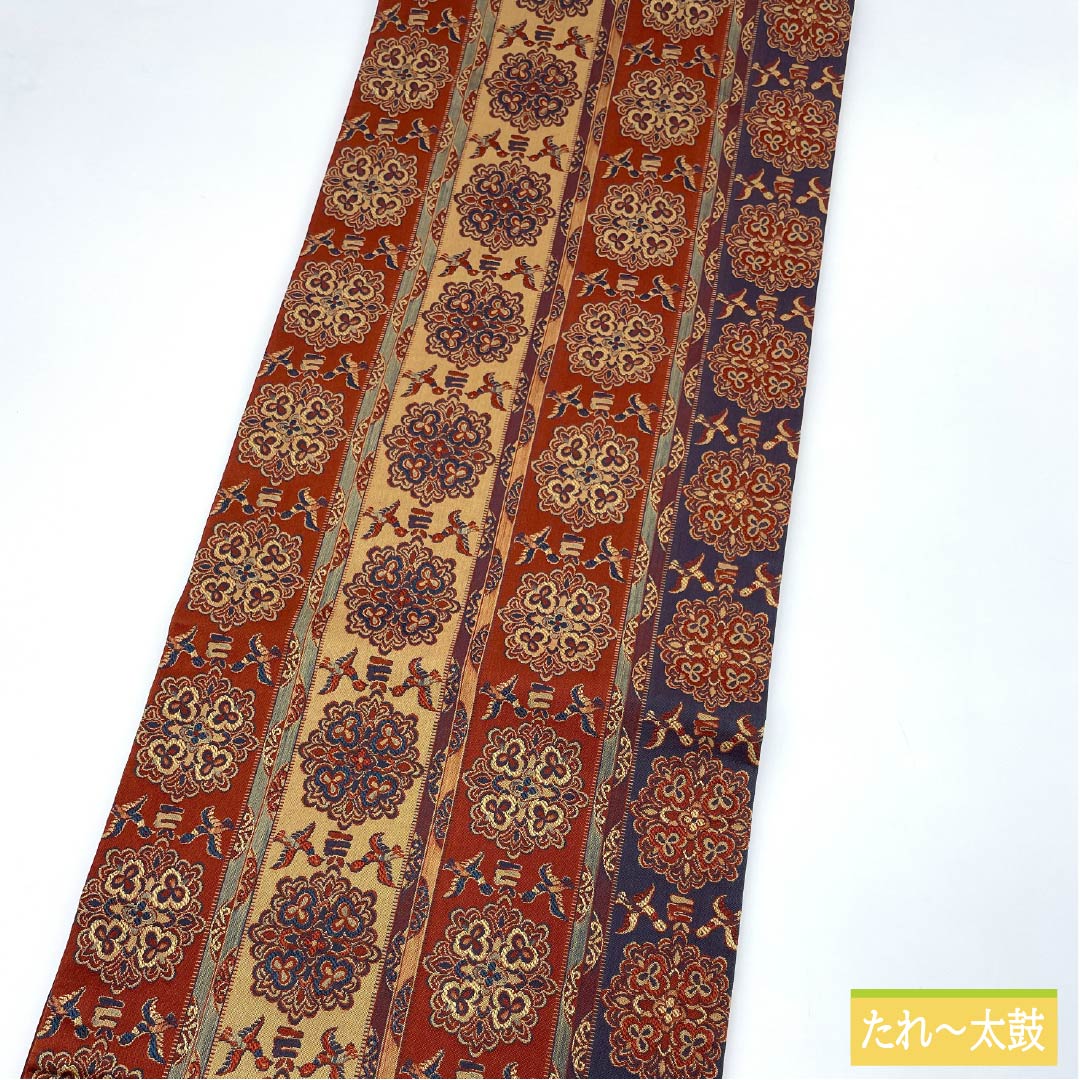 Fukuro Obi, Pure Silk, Flower Pattern, Bird, Length 426cm, S Rank, Full Length, Casual, Gradient Style, 1123013232399