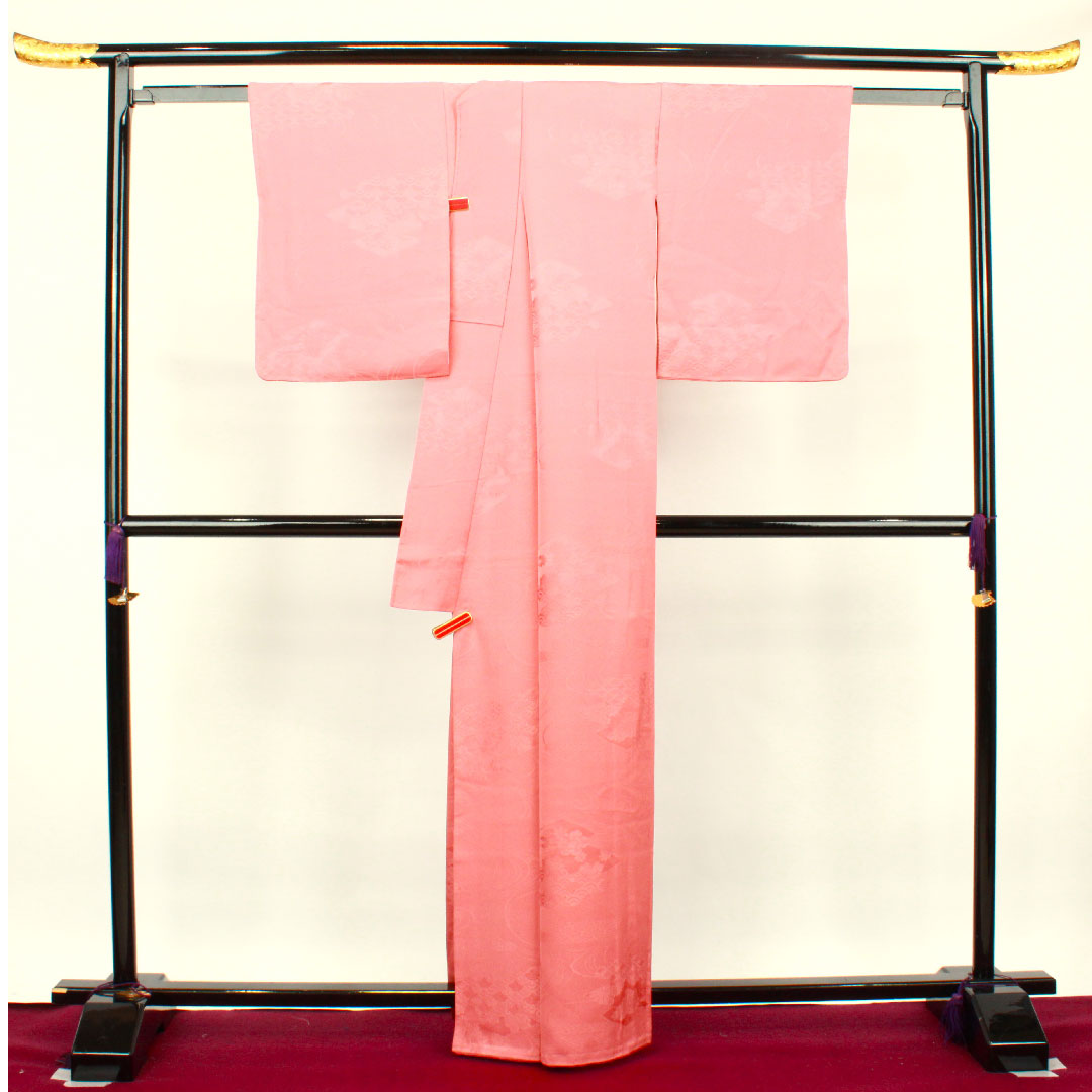 色無地 長春色 吉祥文様 身丈160cm 裄丈63.5cm 袷 正絹 Sランク ピンク系 1114000612413