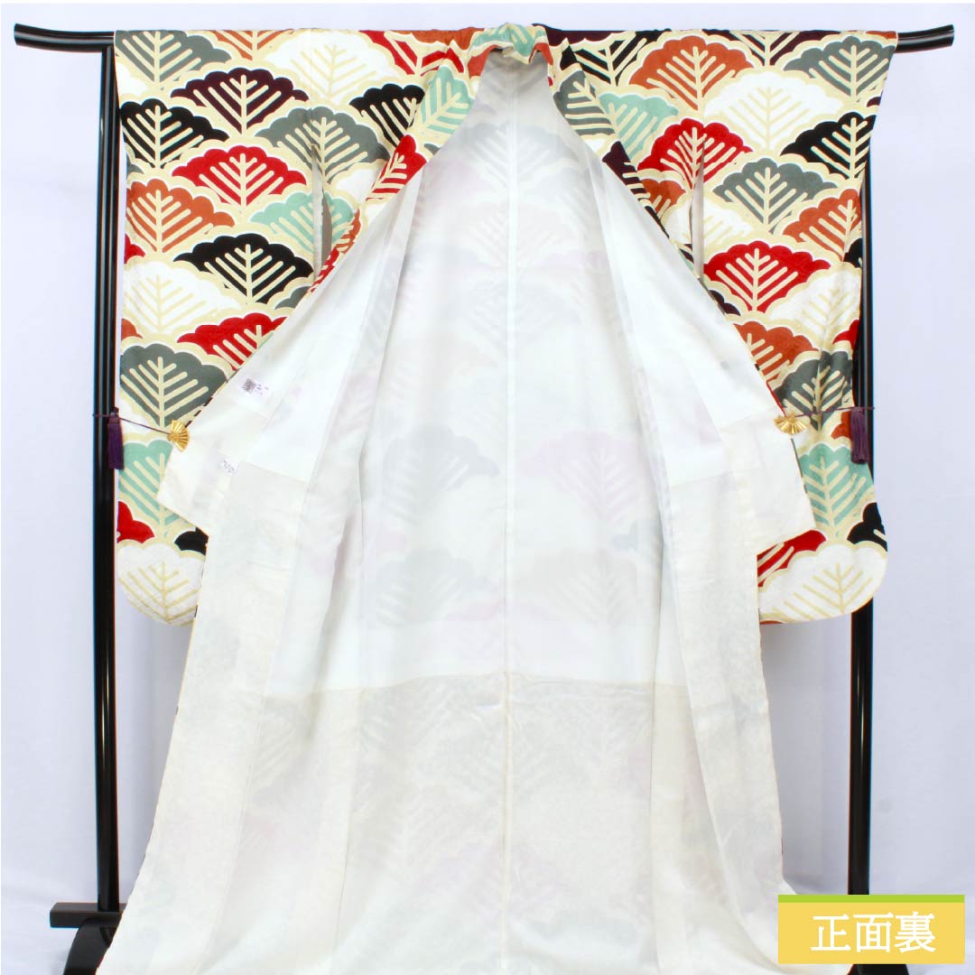 Furisode Kimono (Sleeve Kimono) - Pure Silk, S-Rank, Length 171.5cm, Sleeve Length 68cm, Lined, Pine Pattern, Rinz (Rinzu) Fabric, Diamond Guard Processing, Gradient Pattern, Product Number: 1113002192699
