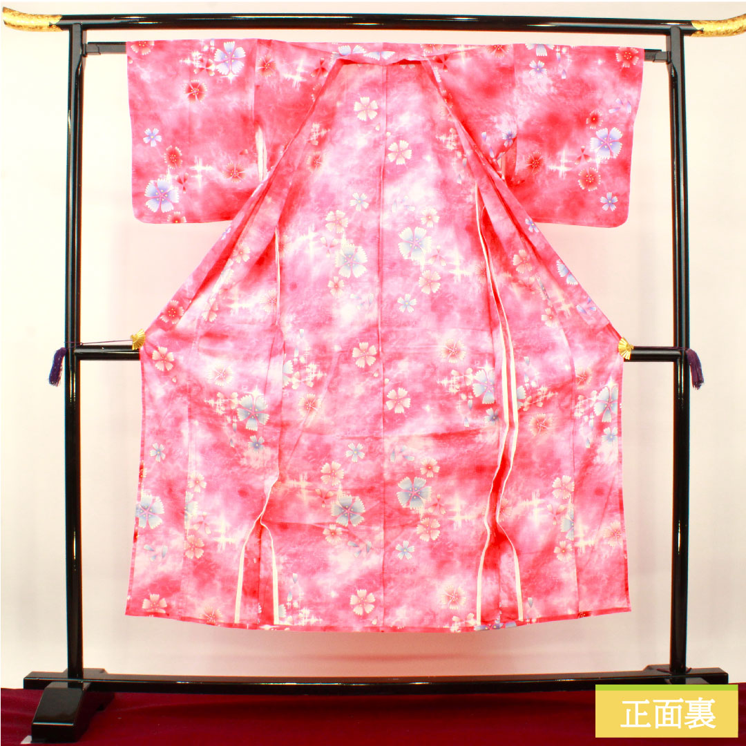 浴衣 木綿 身丈148cm 裄丈63.5cm Sランク 単衣 ピンク系 梅重色(うめがさねいろ) 桜 1118005082113