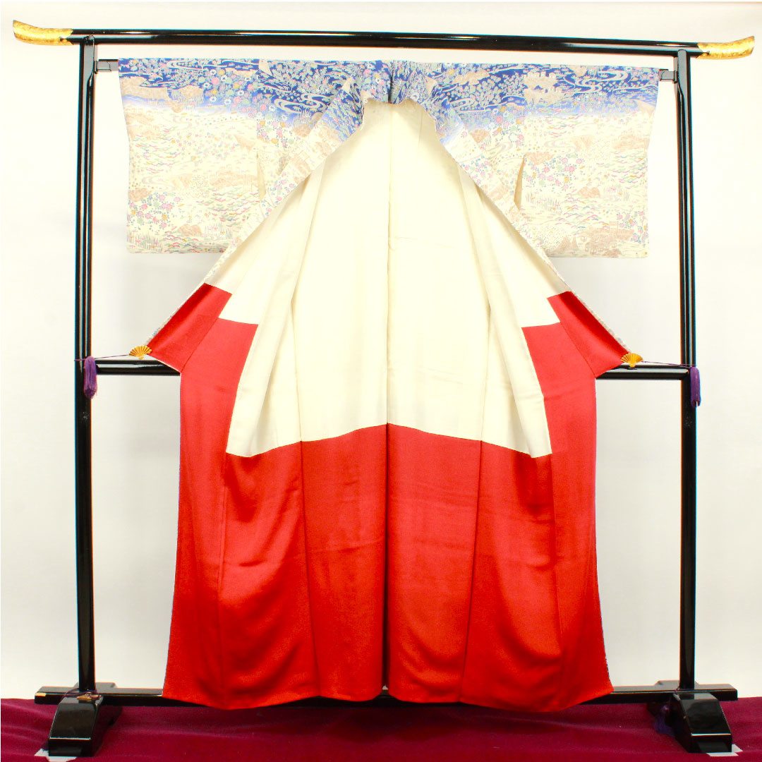 Homongi, pure silk, lined, length 158.5cm, sleeve length 65cm, milky white, Kyo-Yuzen, Chayatsuji, S rank, cream color, 1112002972315