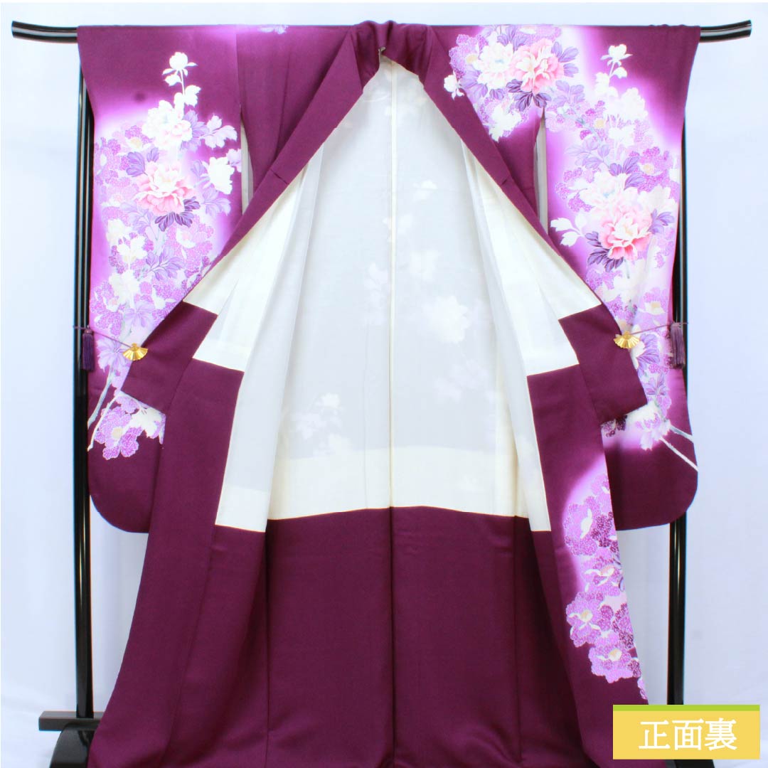振袖 正絹 Aランク 身丈169cm 裄丈69cm 袷 似紫色(にせむらさきいろ) 京友禅 草花 紫系 1113002153520