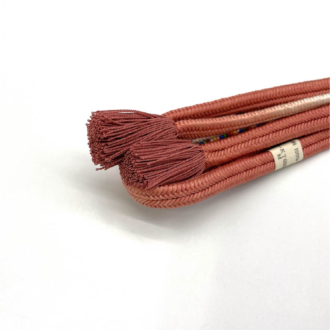Obijime, pure silk, S rank, Choshun-iro (pinkish brown), Kumihimo, twisted fringe, length approx. 158 cm, width approx. 1 cm, casual, brown tones, 1135005942314