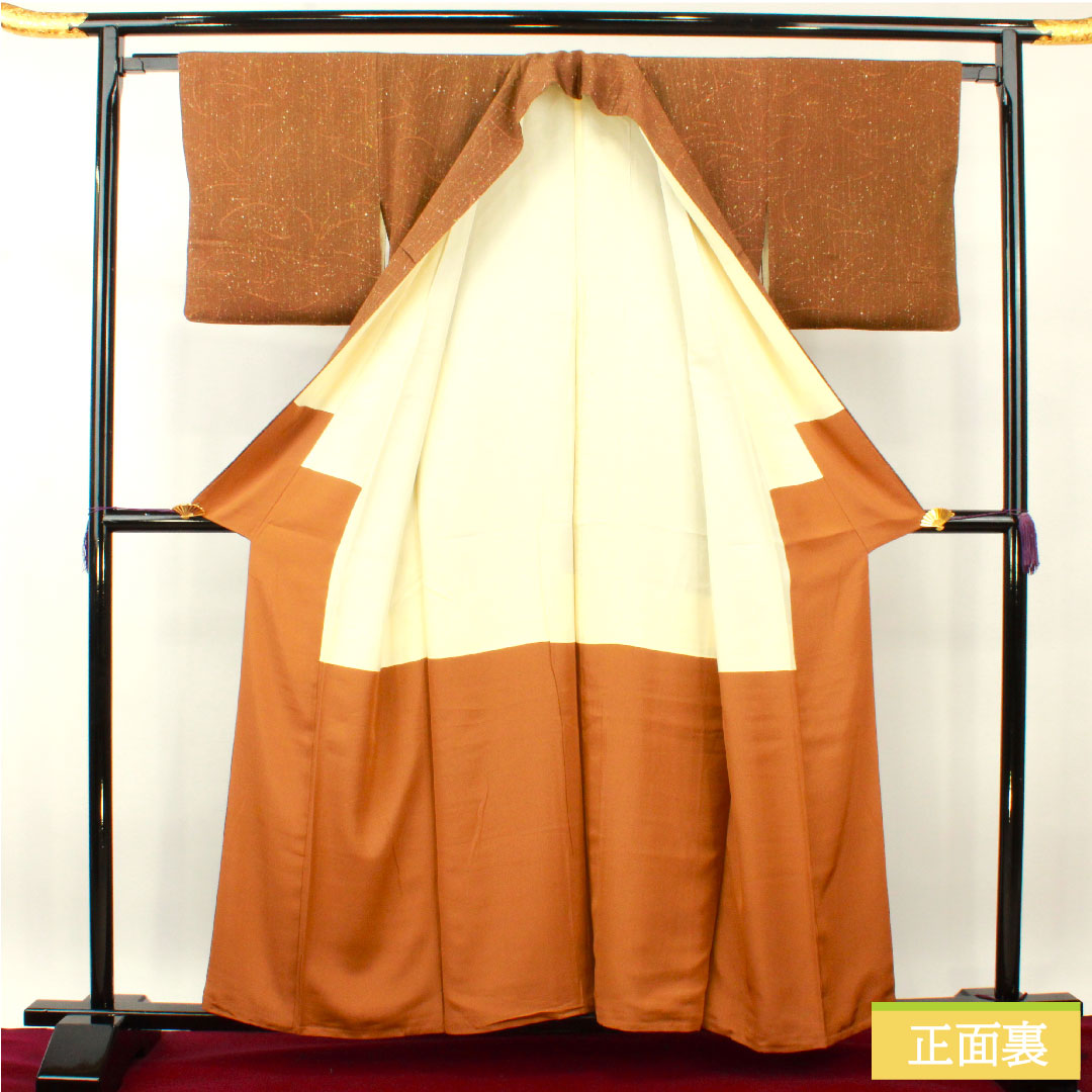 小紋 正絹 身丈158.5cm 裄丈64cm 袷 鳶色(とびいろ)タタキ染 抽象模様 Aランク 茶系 1115004043314