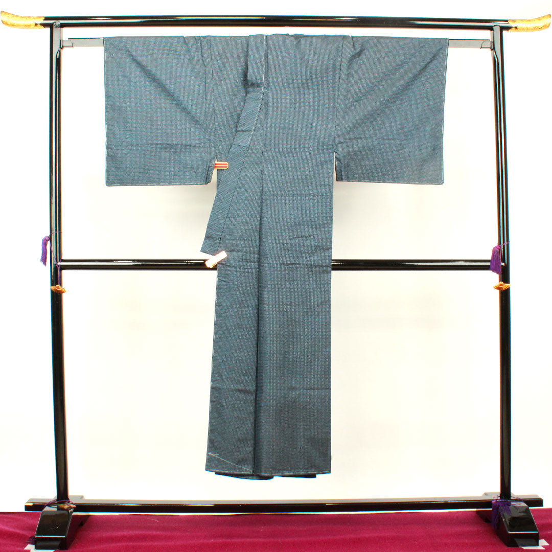 Men's Length 142.5cm Sleeve length 66.5cm Oshima Tsumugi ensemble Warp and weft ikat Pure silk S rank Awase Navy blue 1119000482418
