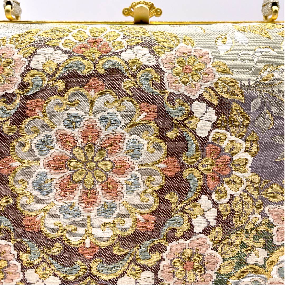 Formal Japanese style bag, silver (gin-iro), Chinese flower pattern, floral design, for Tomesode, silver, S rank, 113900024222