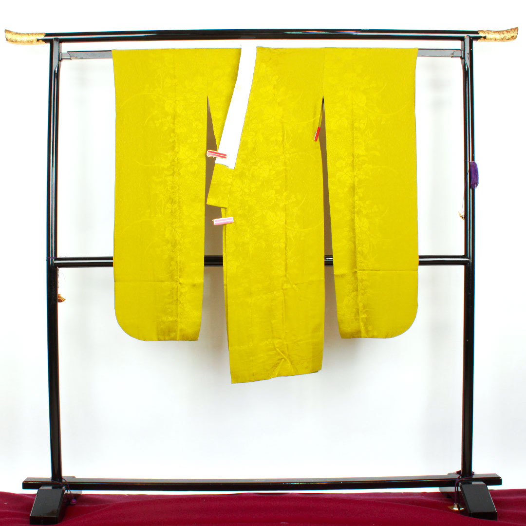 長襦袢 正絹 身丈115.5cm 裄丈66cm 単衣 朽葉色 振袖用 草花模様 Sランク 緑系 1129000302119