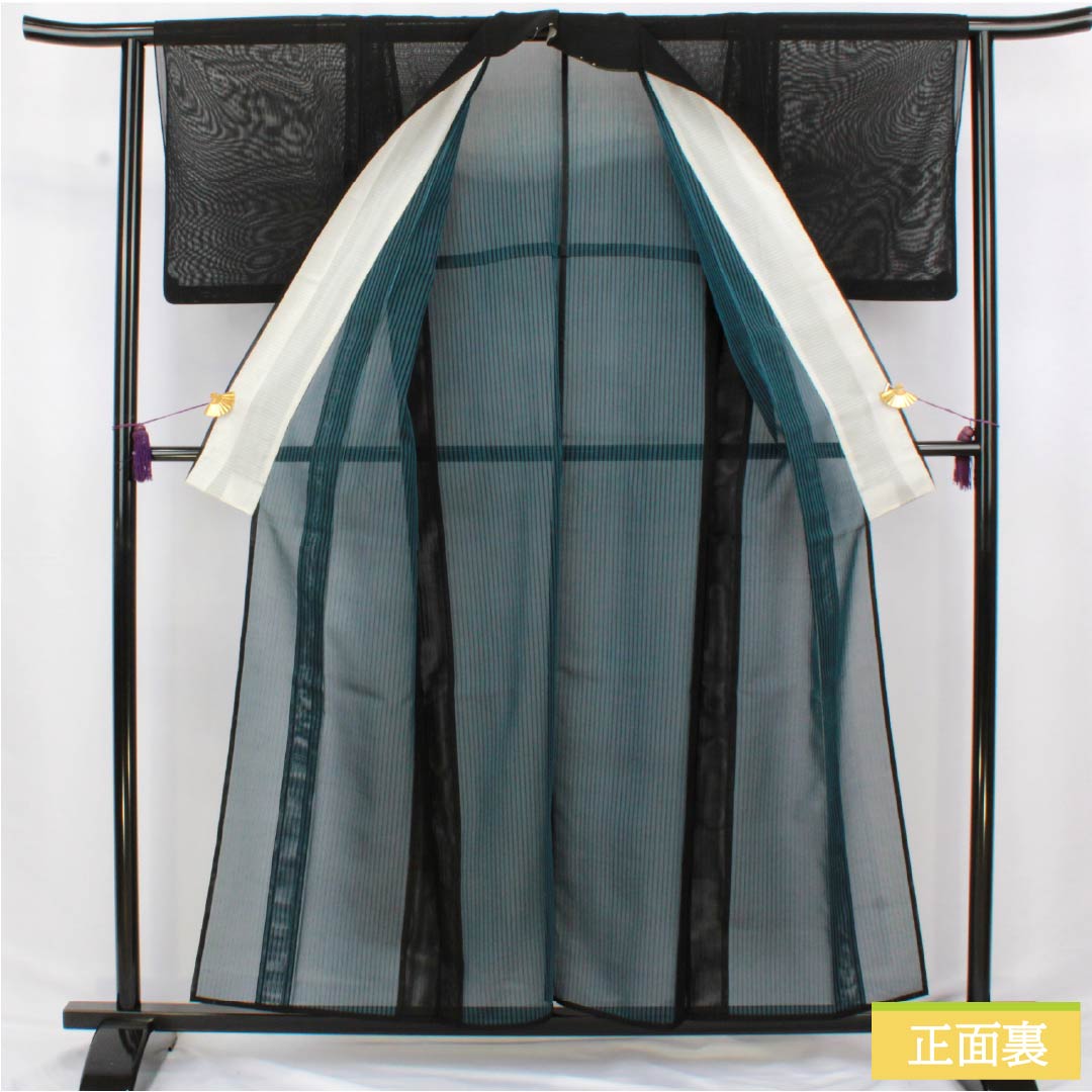 Summer pure silk plain kimono, length 157.5cm, sleeve length 62.5cm, vertical silk pongee, A rank, black, 1132002703310