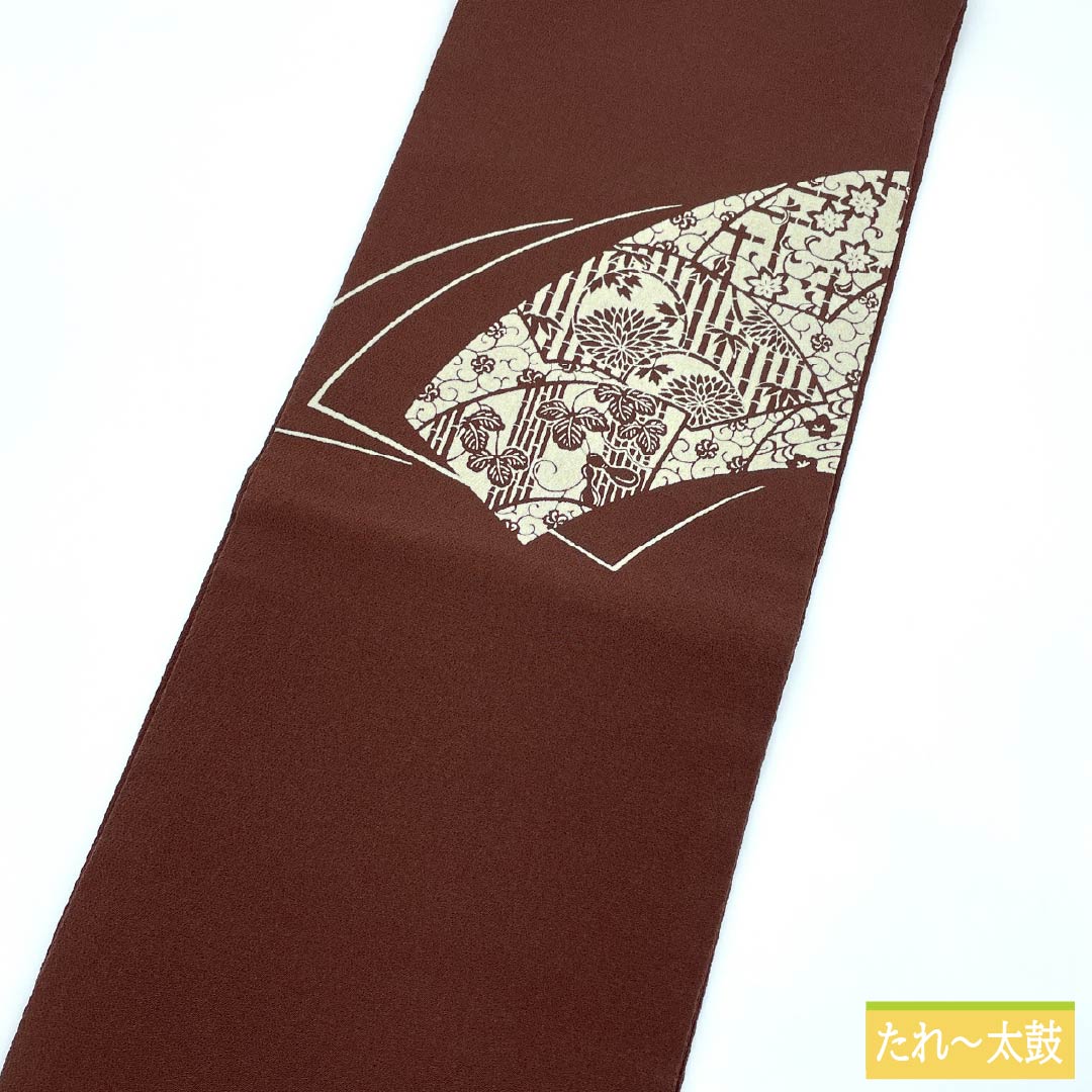 Nagoya Obi, Pure Silk, S-Rank, Dark Brown (Koichaiiro), Stencil-Dyed, Chirimen Fabric, Echigo Stencil-Dyed, Length 363cm, Pointed Pattern, Casual, Brown, Product Number 1124010492314, Nagoya Style