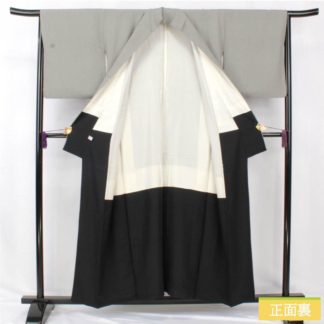 小紋 正絹 身丈153.5cm 裄丈65cm 袷 燻銀色(いぶしぎんいろ) 江戸小紋 極鮫小紋 万筋 きららガード Aランク グレー系 1115005123222